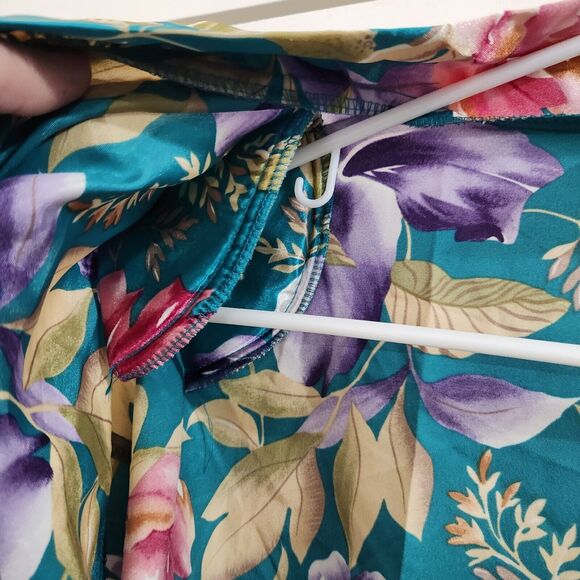 California Dynasty Vintage Floral Satin Robe Medium Boudoir Kimono Short Length - Picture 5 of 12